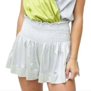 QUEEN OF SPARKLES White Smocked Ruffle Mini Skirt
